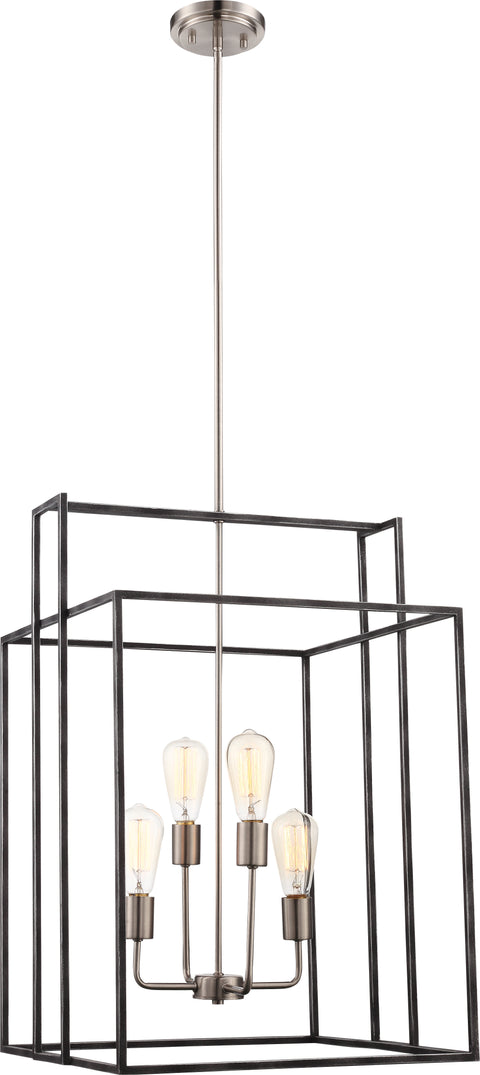 Nuvo Lighting 60/5858 Lake 4 Light 19 Inch Square Pendant Iron Black with Brushed Nickel Accents Finish
