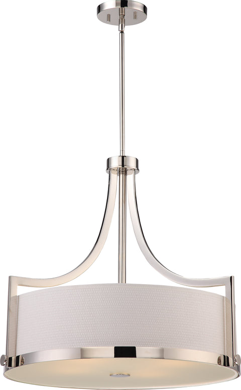 Nuvo Lighting 60/5881 Meadow 4 Light Pendant with White Fabric Shade Polished Nickel Finish