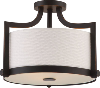 Nuvo Lighting 60/5888 Meadow 3 Light Semi Flush Fixture with White Fabric Shade Russet Bronze Finish