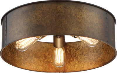 Nuvo Lighting 60/5893 Kettle 3 Light Flush Fixture with 60W Vintage Lamps Included Weathered Brass Finish
