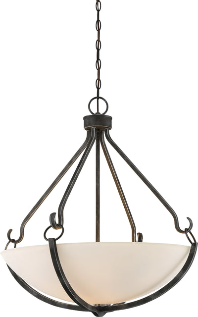 Nuvo Lighting 60/6125 4 Light Sherwood Pendant Iron Black with Brushed Nickel Accents Finish Frosted Etched Glass