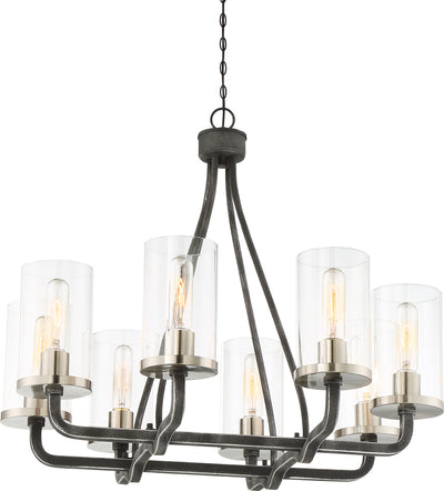 Nuvo Lighting 60/6128 8 Light Sherwood Chandelier Iron Black with Brushed Nickel Accents Finish Clear Glass Lamps Included