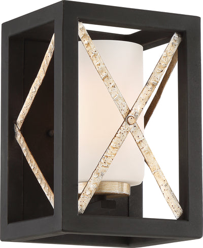 Nuvo Lighting 60/6131 1 Light Boxer Wall Mount Sconce Sconce Matte Black with Antique Silver Accents Finish Satin White Glass