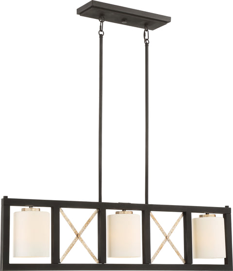 Nuvo Lighting 60/6133 3 Light Boxer Island Pendant Matte Black with Antique Silver Accents Finish Satin White Glass