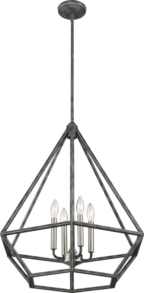 Nuvo Lighting 60/6261 Orin 4 Light Pendant Fixture Iron Black with Brushed Nickel Accents Finish
