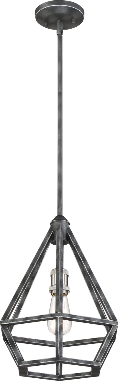 Nuvo Lighting 60/6263 Orin 1 Light Pendant Fixture Iron Black with Brushed Nickel Accents Finish
