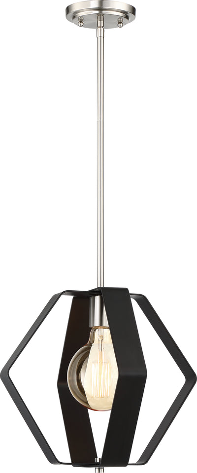 Nuvo Lighting 60/6392 Zen 1 Light 14 Inch Pendant Matte Black Finish with Brushed Nickel Accents