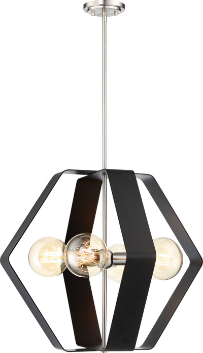 Nuvo Lighting 60/6393 Zen 4 Light 24 Inch Pendant Matte Black Finish with Brushed Nickel Accents