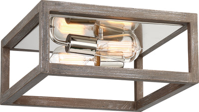 Nuvo Lighting 60/6482 Bliss 2 Light Flush Mount Driftwood Finish with Polished Nickel Accents