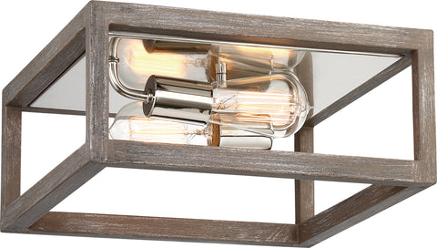 Nuvo Lighting 60/6482 Bliss 2 Light Flush Mount Driftwood Finish with Polished Nickel Accents