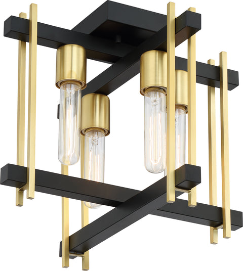 Nuvo Lighting 60/6523 Marion 4 Light Flush Mount Aged Bronze Finish with Natural Brass Accents