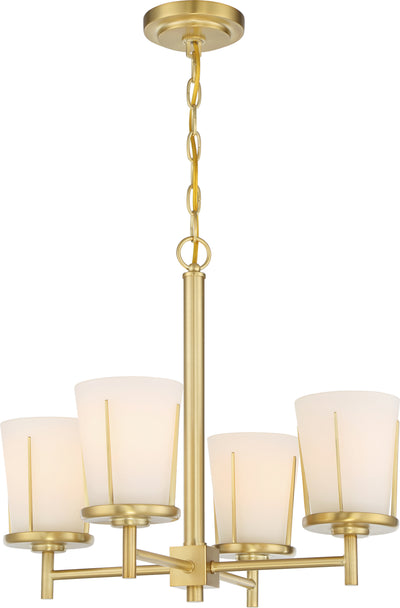 Nuvo Lighting 60/6534 Serene 4 Light Chandelier Natural Brass Finish with Satin White Glass