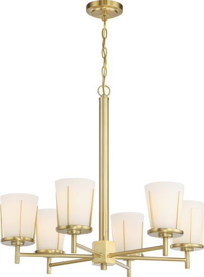 Nuvo Lighting 60/6536 Serene 6 Light Chandelier Natural Brass Finish with Satin White Glass