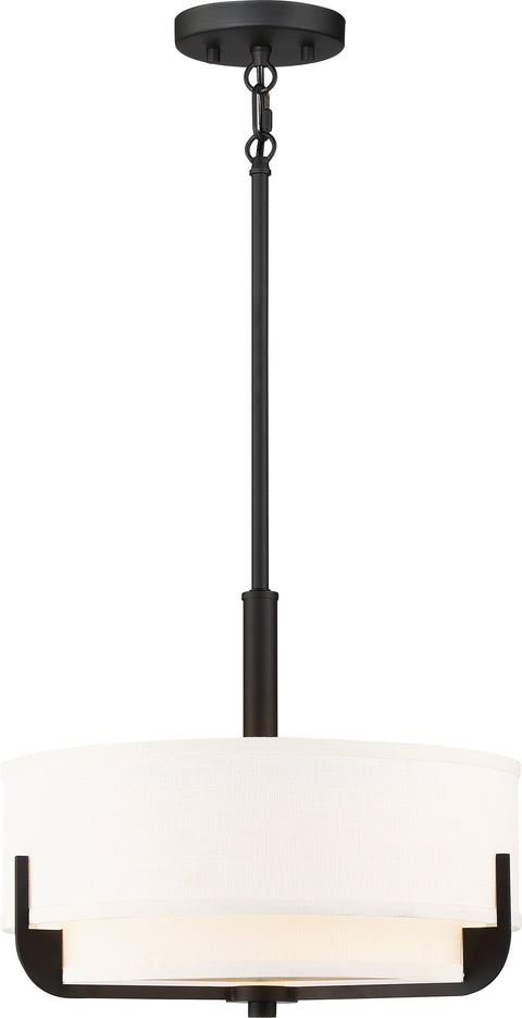 Nuvo Lighting 60/6543 Frankie 3 Light 14 Inch Pendant Aged Bronze Finish with White Glass
