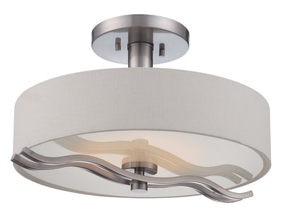 Nuvo Lighting 62/118 WAVE LED SEMI FLUSH  BRUSHED NICK/WHITE LINEN SHADE