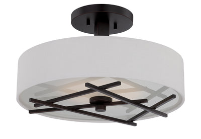 Nuvo Lighting 62/119 STIX LED SEMI FLUSH  PATINA BRZ/WHITE LINEN SHADE