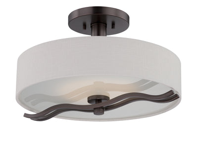 Nuvo Lighting 62/138 WAVE LED SEMI FLUSH  HAZEL BRONZE/WHITE LINEN SHADE