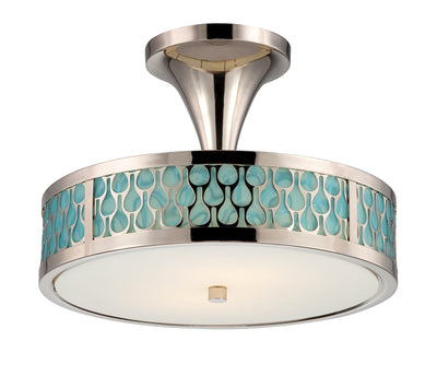 Nuvo Lighting 62/145 Raindrop 2 Module Semi Flush Dome with White Glass and removable Aquamarine insert