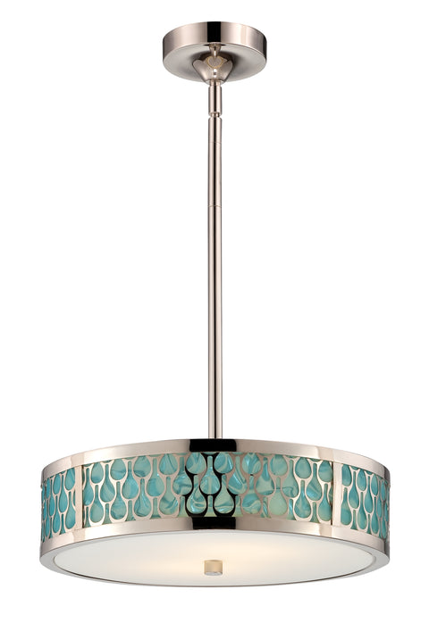 Nuvo Lighting 62/146 Raindrop 2 Module Small Pendant with White Glass and removable Aquamarine insert