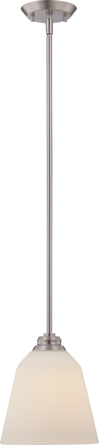 Nuvo Lighting 62/362 CALVIN 1 light LED MINI PENDANT BR NICKEL/SATIN WHITE GLASS
