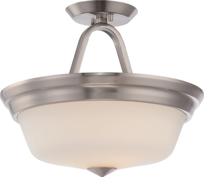 Nuvo Lighting 62/364 CALVIN 2 light LED SEMI FLUSH BR NICKEL/SATIN WHITE GLASS