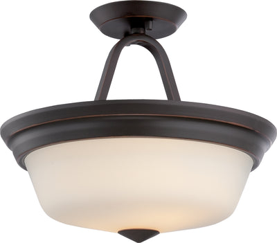 Nuvo Lighting 62/374 CALVIN 2 light LED SEMI FLUSH MAHOGANY BRNZ/SATIN WHITE GLSS