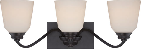 Nuvo Lighting 62/378 CALVIN 3 light VANITY/OMNI LED  MAHGNY BRNZE/SATN WHT GLSS