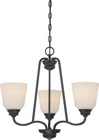 Nuvo Lighting 62/379 CALVIN 3 light CHNDLR/OMNI LED  MAHGNY BRNZE/SATN WHT GLSS