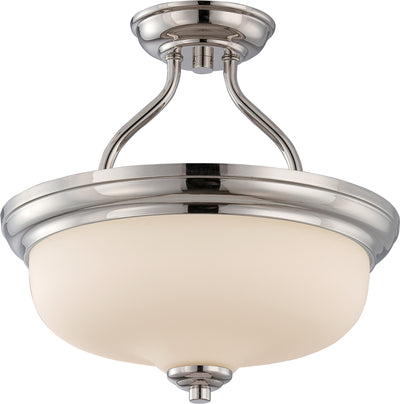 Nuvo Lighting 62/384 KIRK 2 light LED SEMI FLUSH POL NICKEL/SATIN WHITE GLASS