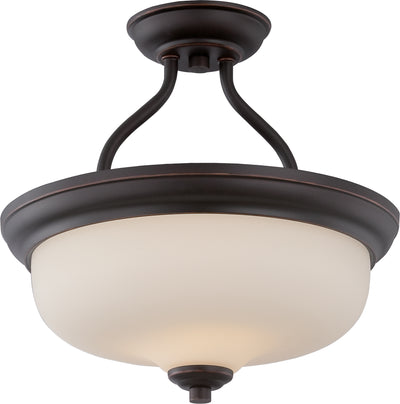 Nuvo Lighting 62/394 KIRK 2 light LED SEMI FLUSH MAHOGANY BRNZ/SATIN WHITE GLSS