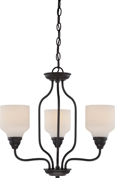 Nuvo Lighting 62/399 KIRK 3 light CHNDLR/OMNI LED  MAHGNY BRNZE/SATN WHT GLSS