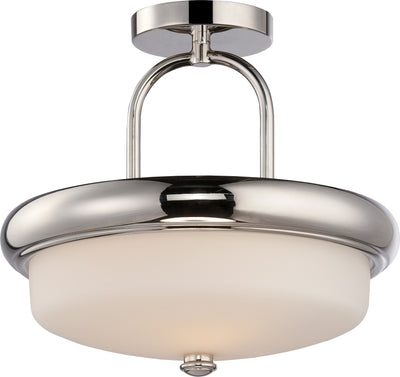 Nuvo Lighting 62/404 DYLAN 2 light LED SEMI FLUSH  POL NICKEL/SATIN WHITE GLASS