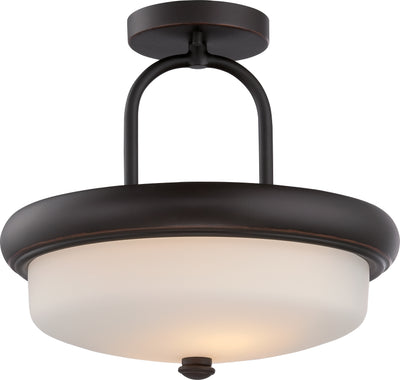Nuvo Lighting 62/414 DYLAN 2 light LED SEMI FLUSH  MAHOGANY BRNZ/SATIN WHITE GLSS
