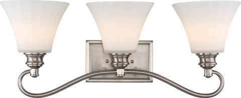 Nuvo Lighting 62/803 TESS 3 LIGHT LED VANITY  BR NICKEL/FROSTED FLUTED GLASS