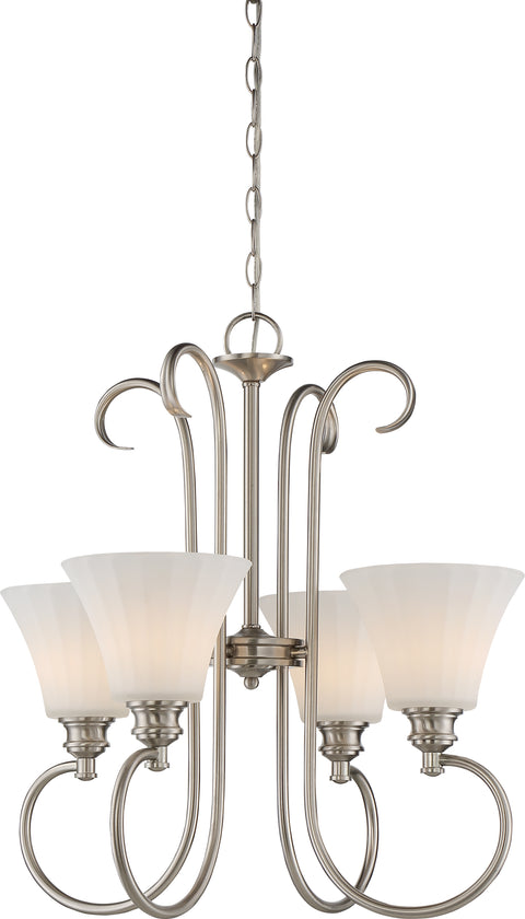 Nuvo Lighting 62/804 TESS 4 LIGHT LED FOYER FIXTURE BR NICKEL/FROSTED FLUTED GLASS