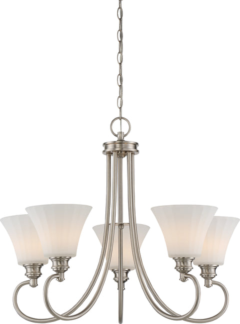 Nuvo Lighting 62/805 TESS 5 LIGHT LED CHANDELIER  BR NICKEL/FROSTED FLUTED GLASS