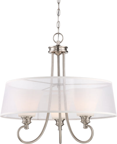 Nuvo Lighting 62/807 TESS 3 LIGHT LED PENDANT BR NICK/FRST FLUTE GL/ORGANZA