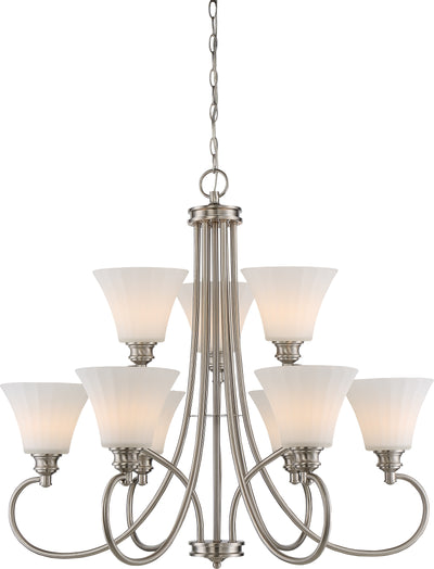 Nuvo Lighting 62/810 TESS 9 LIGHT 2 TIER CHANDELIER BR NICKEL/FROSTED FLUTED GLASS
