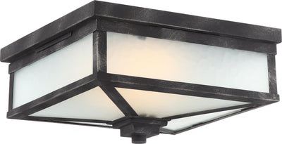 Nuvo Lighting 62/833 WINTHROP 1 light OUTDOOR FLUSH  IRON BLACK/ETCHED WATER GLASS