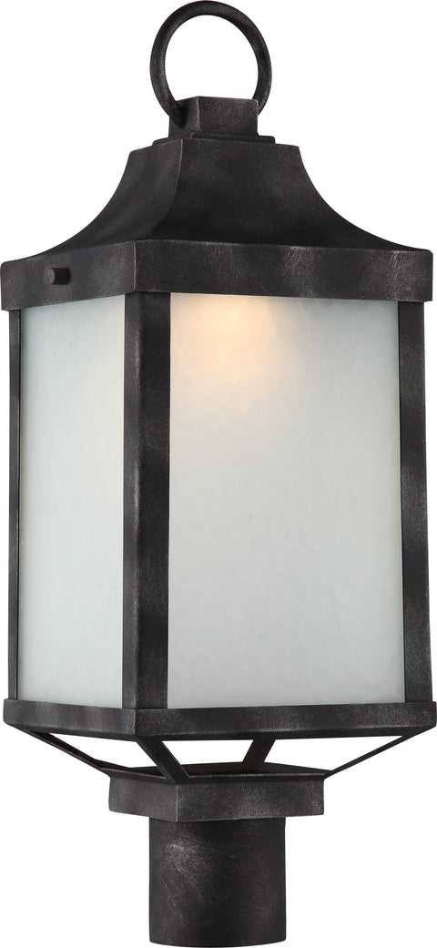 Nuvo Lighting 62/835 WINTHROP 1 light OUTDOOR POST IRON BLACK/ETCHED WATER GLASS