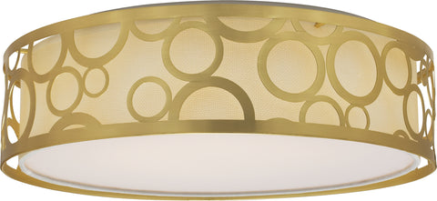 Nuvo Lighting 62/986R1 15 Inch Filigree LED Decor Flush Mount Fixture Natural Brass Finish White Fabric Shade