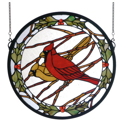 Meyda Lighting 65289 15"W X 15"H Cardinals & Holly Stained Glass Window