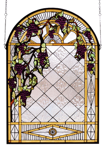 Meyda Lighting 66048 24"W X 36"H Grape Diamond Trellis Stained Glass Window