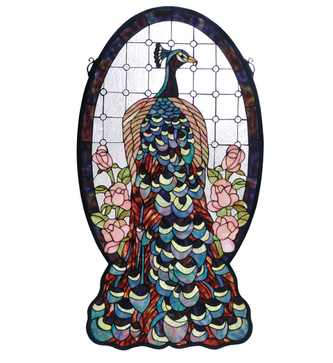 Meyda Lighting 67135 20"W X 38"H Peacock Profile Stained Glass Window