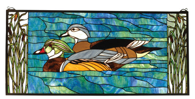 Meyda Lighting 77712 35"W X 16"H Wood Ducks Stained Glass Window