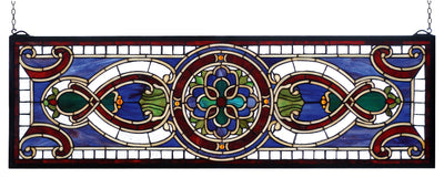 Meyda Lighting 77907 35"W X 11"H Evelyn in Lapis Stained Glass Window