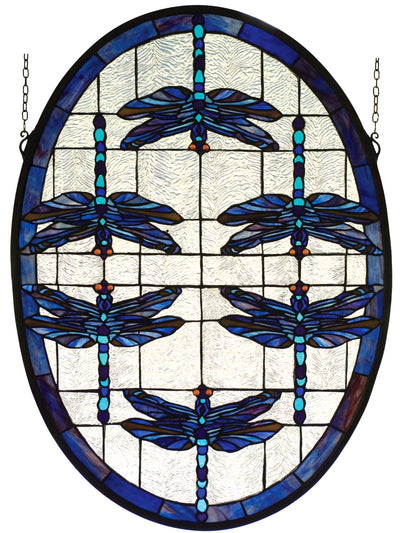 Meyda Lighting 78087 22"W X 30"H Dragonflies Oval Stained Glass Window