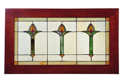 Meyda Lighting 97961 24" Wide X 14" High Arts & Crafts Bud Trio Wood Frame Stained Glass Window