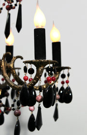 One of a Kind French Empire Style Black Jet Crystal and Coral Chandelier by The Ozone Collection