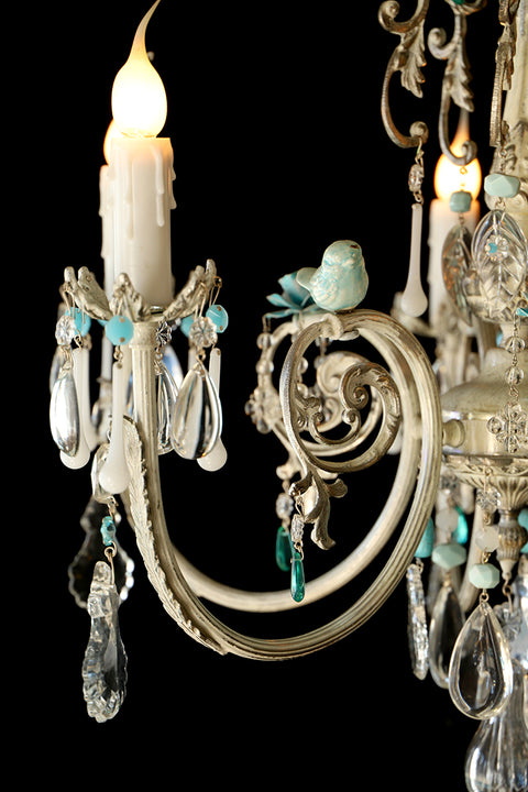 Bluebird Series "Blue Bird Blue Roses" One of a kind Chandelier by The Ozone Collection
